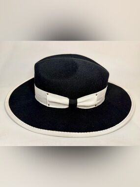 Bruno Capelo Black Australian Wool Fedora Hat Urban Collection Cream Trim Small